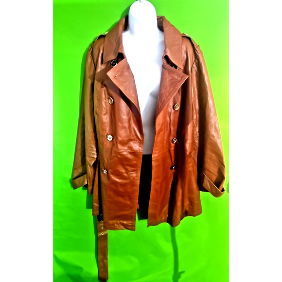 Brown Leather Trench Coat by Milan BRAND NEW WITH TAGS - Picture 6 of 11